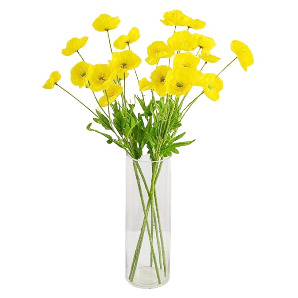 Corkwaw 6 Pcs 23.6" Artificial Poppy Silk Fake Flowers,PU Real Touch Silk Flower for Easter Memorial Day, Table Decorations