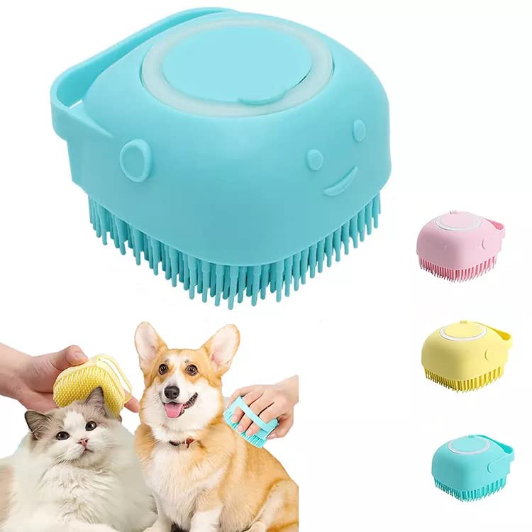Miniatura 2 de Cepillo de baño para perros y gatos, hecho de silicona suave, cepillo de masaje para mascotas, con dispensador de champú, adecuado para perros y