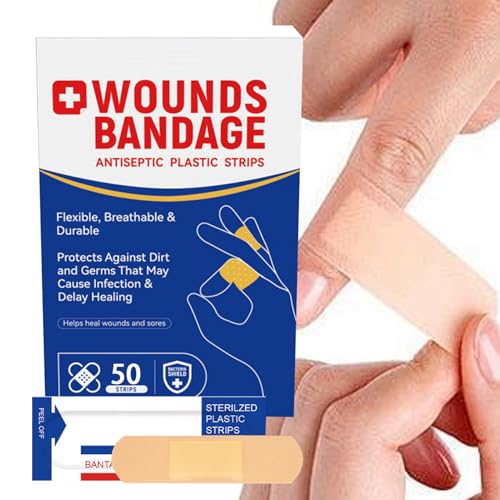 Dmuzsoih Tiras de Vendaje de Tela - Cinta Adhesiva Pequeña - 50 Unidades de Tiras para Cortes y Cuidado de Heridas | para Cortes Leves Quemaduras Dedo Mano Rodilla en Hogar Viaje Coche