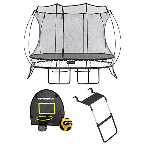 Springfree Trampoline 8 ft x 13 ft Large Oval + FlexrHoop + FlexrStep V2 Bundle – Springless Fun with Goal Hoop and Ladder Attachment Accessories