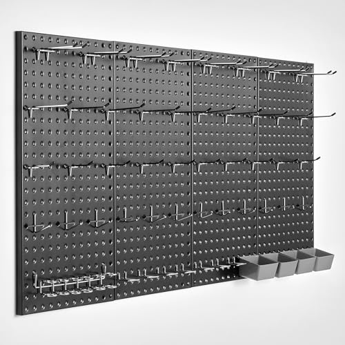 VEVOR Panneau Perforé Mural 609,6x304,8 mm Organiseur Garage en Métal Robuste avec 4 Panneaux Perforés, Accessoires, Kit Rangement d'Outils pour Salle...