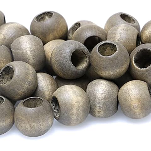50pcs 20mm Grey Wood Beads for Macrame Project-Hole 9mm, Large Hole Wooden Macrame Beads for Craft/Garlands/Home Decoration Cover