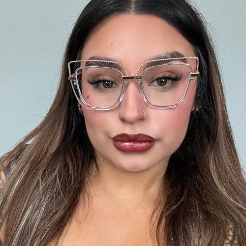 Image of Zeelool Stylish Oversize Cat Eye Glasses Frame for Women with Non-prescription Clear Ornella ZJGX370408-03 Crystal