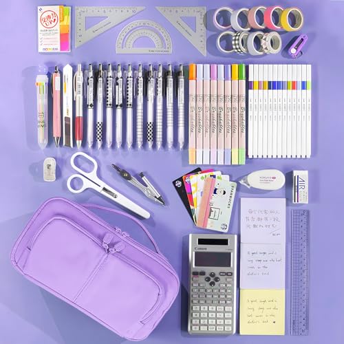 Image of Pencil Case Large Capacity Pencil Pouch Pen Bag with Handle, Portable Pencil Case Pencil Bags with Zipper Student Stationery Bag for Girls and Boys Teen Adults Men Women (Purple)