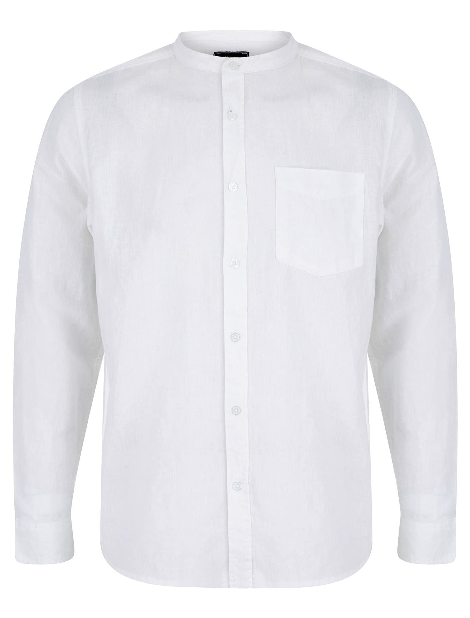 Tokyo Laundry Men's Bright White Gosier Grandad Collar Long Sleeve Linen Cotton Blend Shirt