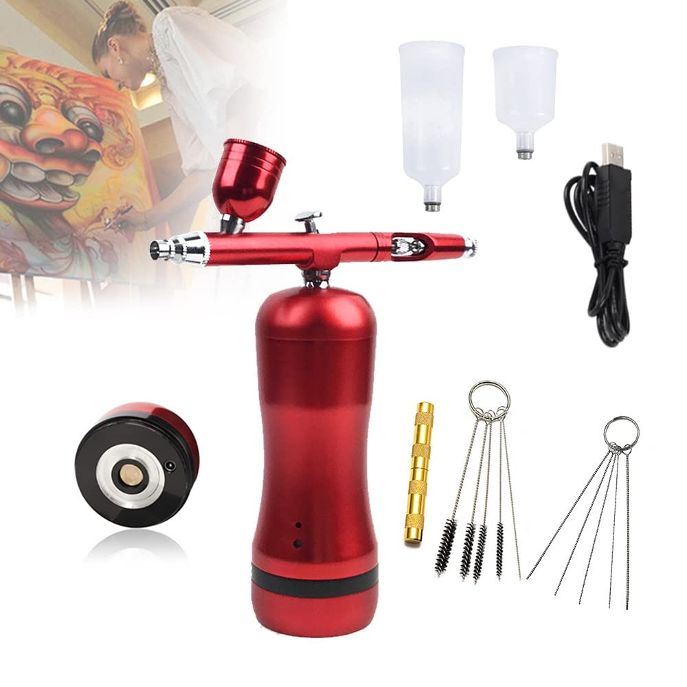 Kit de pistola de aerógrafo automático inalámbrico portátil, con 2 baterías y kit de herramientas de limpieza de pistola pulverizadora/batería extraíble/punta de 0,3 mm para modelo, uñas, tatuajes,