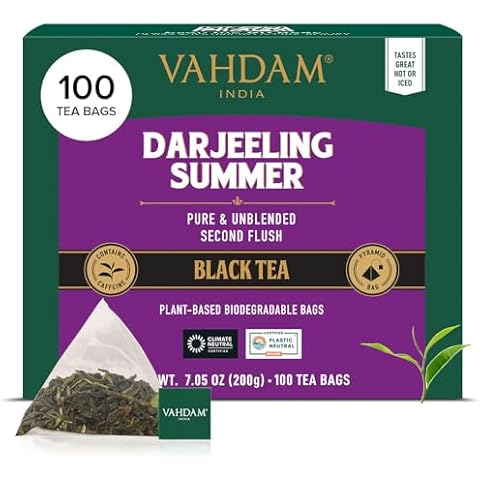VAHDAM, Darjeeling Black Tea Bags (100 Count) High Caffeine, Non GMO, Gluten Free | Smooth & Sweet Tea With Distinguished Fruity Notes | Full Bodied Cover