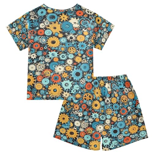 Gears Pattern Summer Short Pajamas Set 2 Piece Cotton Sleepwear, 5-14 Years2