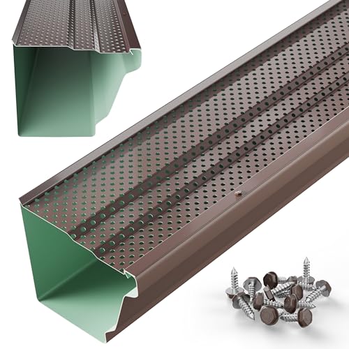Waterlock 5' Gutter Guards Leaf Protection, Domestic Aluminum Gutter Covers 5 Inch (76 Feet, Royal Brown)