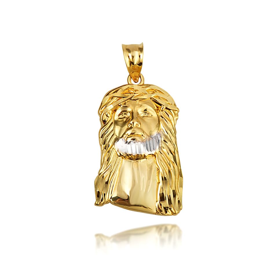 Jesus Christ Head Diamond Cut Pendant Necklace Fine Real Solid 14Kt Gold