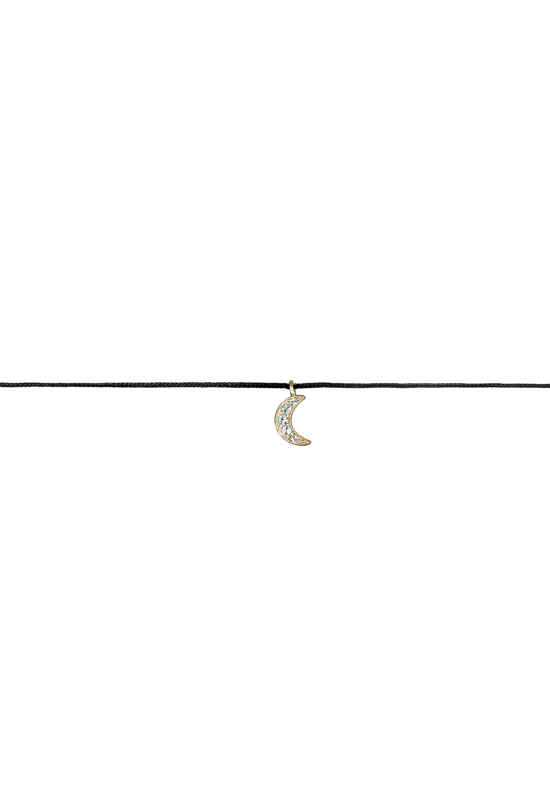 Elli Damen-Kette mit Anhänger Halbmond Astro 925 Silber Kristalle schwarz Brillantschliff 36 cm