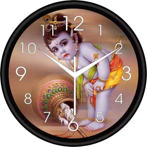 Image of Harsha Craft & Creations Decorative Designer and Stylish Glass Analog Wall Clock Suitalbe for Living Room Hall Bedroom, Office 01 (Cute Bal Krishna)