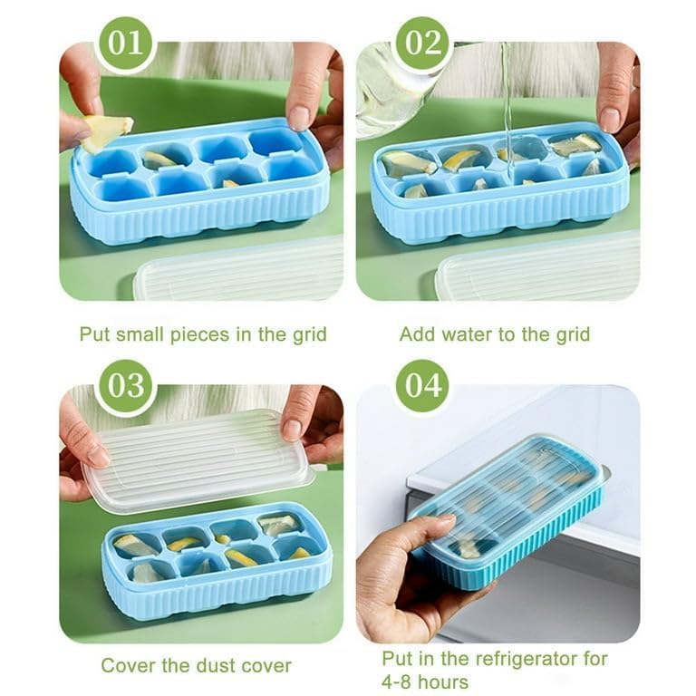 Image of BIDFUL [3 Pack] Pink Ice Cube Tray with Lids, 2-Inch Large Silicone Flexible 8-Cavity Ice Maker Molds for Whiskey & Cocktails, Easy-Release Reusable Ice Cubes, BPA-Free