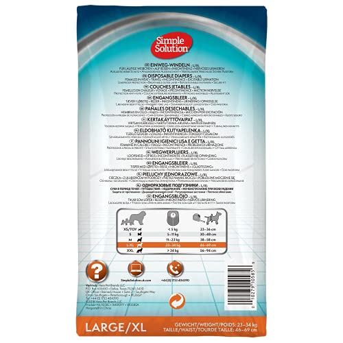 Image of Simple Solution Disposable Diapers for Dogs, Insta Shield Core, Leak-Proof, Fur-Friendly Fasteners, Ideal for Females in Heat, Incontinence & Travel - Pack of 12 (L-XL)