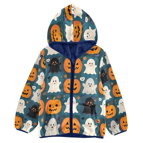 Halloween Pumpkins and Ghosts Pattern Toddler Fleece Jacket Girl Boys Hooded Fleece Jacket Coat