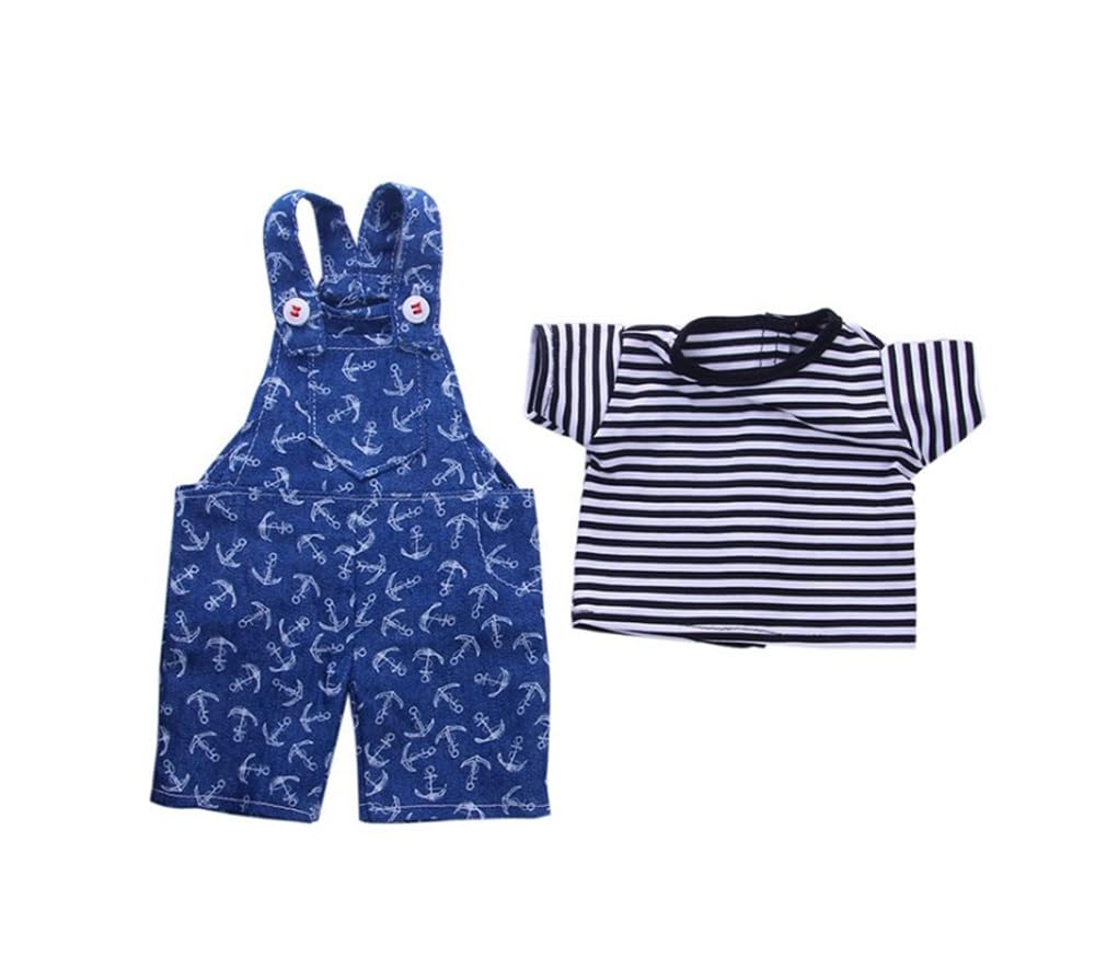 NIXNUT Doll Clothes Outfit Jeans Overalls T-Shirt for American Girl Doll 18-inch, free size - Image 2