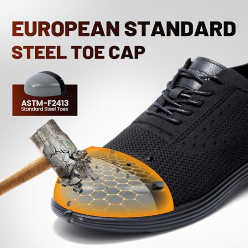 Furuian Steel Toe Shoes for Men Safety Shoes for Men Casual Dress Work Sneakers Lightweight Steel Toe Work Sneakers Comfortable Safety Tennis Oxfords2