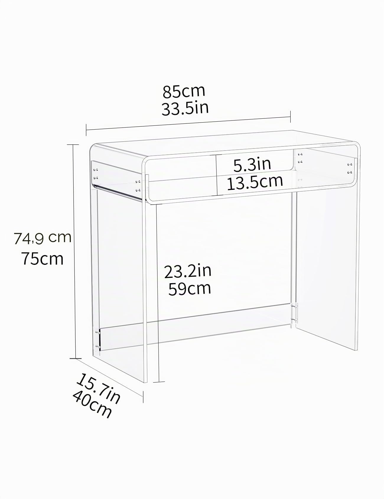 Mesa Escritorio de Acrílico, Mesa Auxiliar Escritorio de Pequeño Espacio, Ahorrar Espacio Escritorio de Computadora Doméstico, 85 x 40 x 75 cm (Claro)