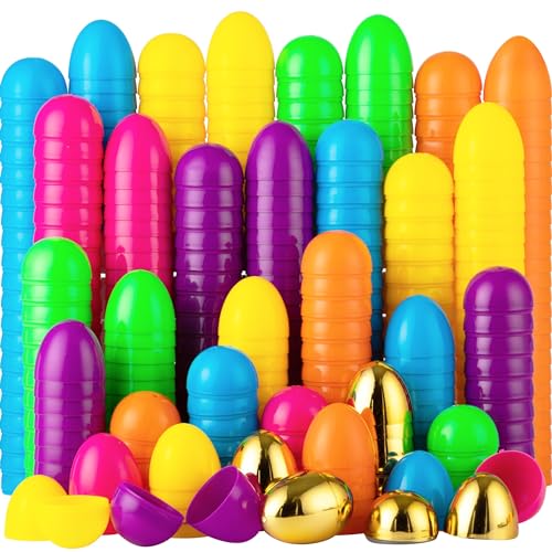 JOYIN 25PCS Plastic Easter Eggs, Empty 2.3' 19PCS Colorful with 6PCS Golden Eggs Bulk Fillable for Easter Hunt Party Favor Basket Stuffers Filler Classroom Prize Supplies Decor