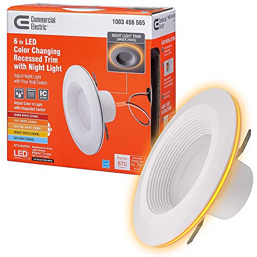Commercial Electric 6 in. White Integrated LED Recessed Downlight with Nightlight Trim