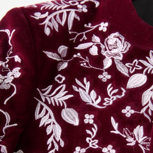 DAMANGUAN Men's Black Velvet Blazer with Gold Floral Embroidery, Slim Fit Suit Jacket for Wedding, Party, Banquet, Prom (US, Alpha, Medium, Regular, Regular, red and White) - image 3