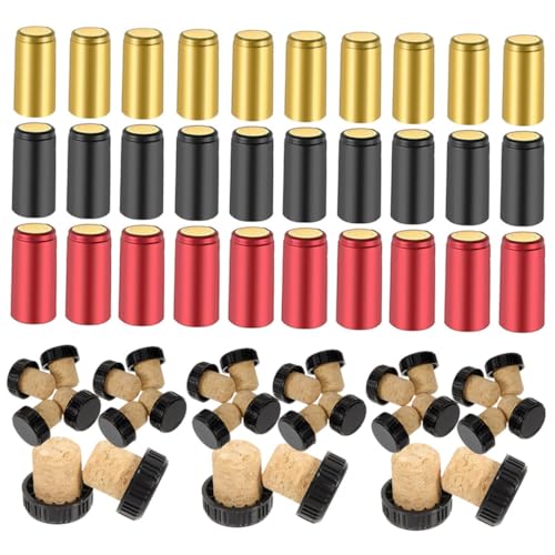 Unomor 30sets Wine Bottle Heat Shrink Capsules for Sealing Airtight Closure for Homemade Wine for Preserving Flavor and Freshness