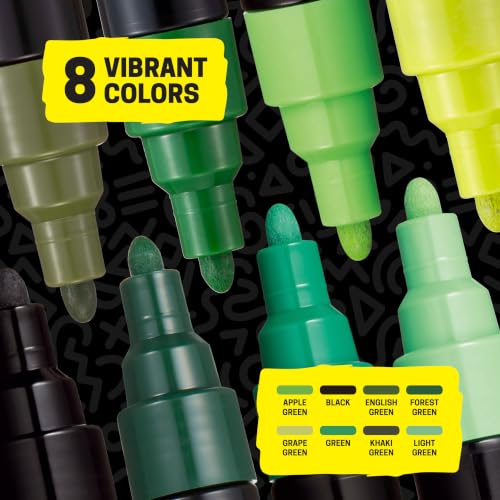 Image of POSCA PC-5M Water-Based Paint Markers, Medium Reversible Tip (1.8-2.5 mm), 8 Count Green Shade Colors