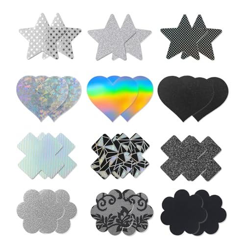 12 Pairs (24 Pieces) Pasties Nipple Covers Stickers for Women Rave Party Disposable Sticky Breast Petals