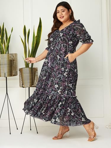 Image of Miss Chase A+ Women's Floral Wrap Chiffon Maxi Dress with Flutter Sleeves Frilled Hem