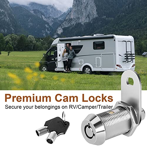 Image of Cam Lock RV Locks for Storage Door 1inch RV Compartment 4PCS Keyed Alike,Trailer Replacement Set with Keys, Chrome Finish (4, 1 Inch)