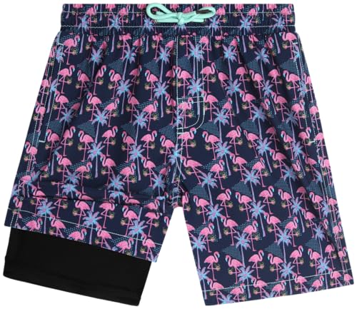 Beach Bros. Boys Swim Trunks with Compression Liner Quick Dry 4-Way Stretch Bathing Suit (Sizes: 8-14)