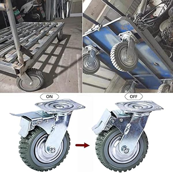 ybaymy Ruedas de 200 mm, 4 ruedas industriales de goma maciza, 2 ruedas giratorias de bloqueo 2 ruedas fijas con freno de 360 grados en ruedas de hasta 1000 kg para muebles y banco de trabajo