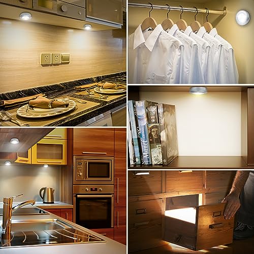 Image of LUXSWAY LED Puck Light, Ultra-Thin Touch Light, Battery Operated Tap Lights, Stick on Lights, Under Cabinet Lighting, Ideal for Kitchen Closets and Garage (Included 9 AAA Batteries, 3-Pack, White)