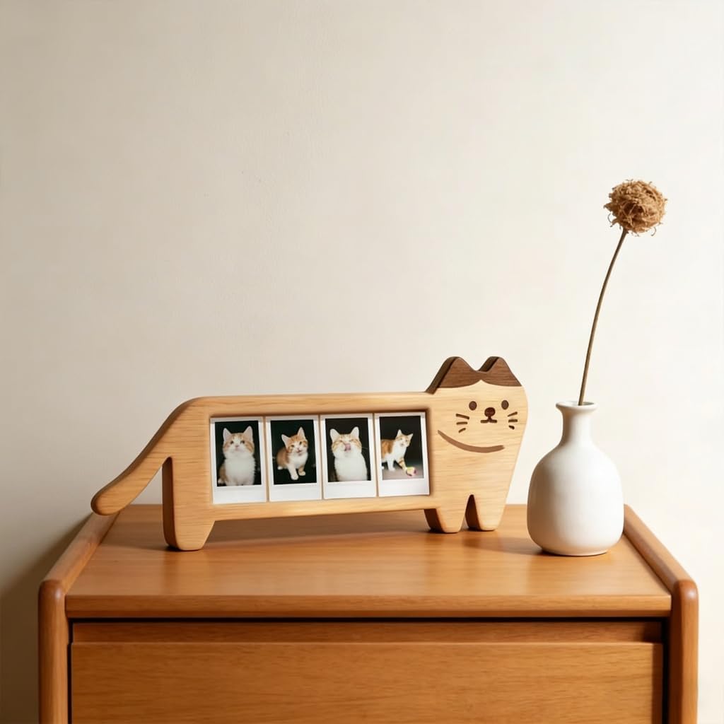 Mini Photo Frame Wooden Picture Frame for 4 Photo Cats Shaped Picture Frame