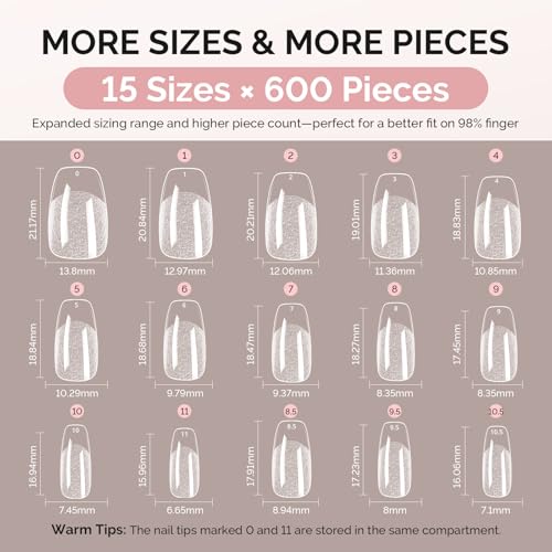 Image of MelodySusie Short Ballerina X Nail Tips - 600Pcs 15 Sizes Clear Acrylic, Half Matte Full Cover Press on Nails for DIY Extension & Salon Use, Pre-Shaped for Long-Lasting Manicure