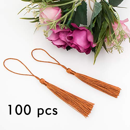 Image of VAPKER 100 Pieces Bronze Tassels 13cm /5-Inch Silky Handmade Soft Tassels Floss Bookmark Tassels with 2-Inch Cord Loop for Jewelry Making, DIY Projects, Bookmarks