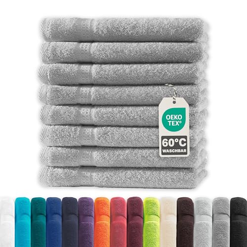 Müskaan 8er Handtuch Set Silber 100% Baumwolle 50x30cm 500g/m Öko-Tex Frottee Handtücher Set Baumwolle Gästetücher 30x50cm Handtuchset Silber für Bad 60C waschbar Frotteetücher