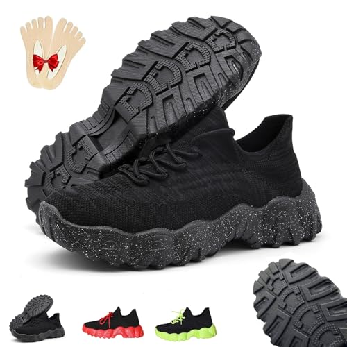 VOODUE Izarna Shoes, Izarna Simplysnug Shoes, Women's Breathable Knitted Casual Walking Shoes, 2024 Summer Lace Up Low Top Slip On Sneakers for Men Women(Black,US 9.5)