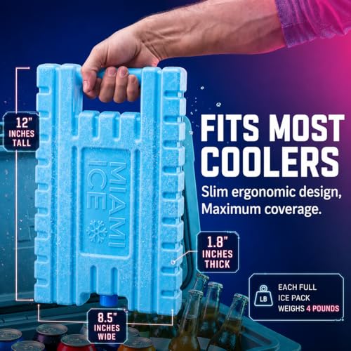 Image of Miami Ice Reusable XL Cooler Ice Pack (12 inchx9 inch) | Replaces 7 lbs of Ice, Stays Cold 24-48 Hours, BPA-Free, Built-in Handle, Large Frozen Ice Packs for Cooler