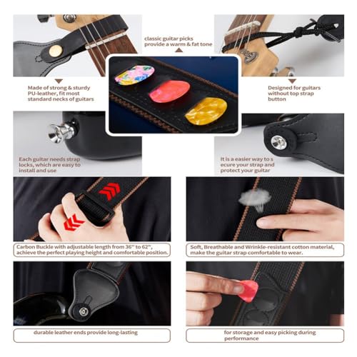 FASE Guitare Folk Guitare éLectrique Basse Sangle en Pur Coton avec -Noir - Les Beatles, Paul McCartney, John Lennon, RIngo Starr, George Harrison FASE Guitare Folk Guitare éLectrique Basse Sangle en Pur Coton avec -Noir – Image 3