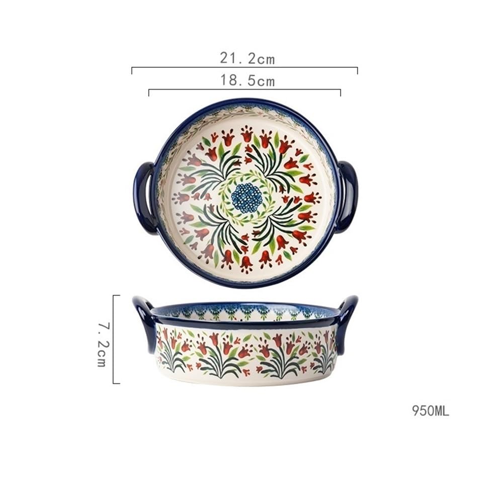 Naczynia do pieczenia Wielofunkcyjna, duża, pojemna blacha do pieczenia z uchwytem, ​​miska na sałatkę, ceramiczna, retro, do użytku domowego