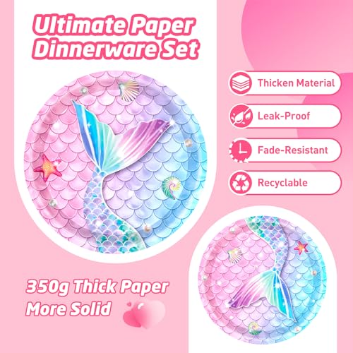 Miaoshoutao MEIRENYU001 146Pcs Mermaid Plates And Napkins Mermaid Party Supplies Includes Plates thumb #4