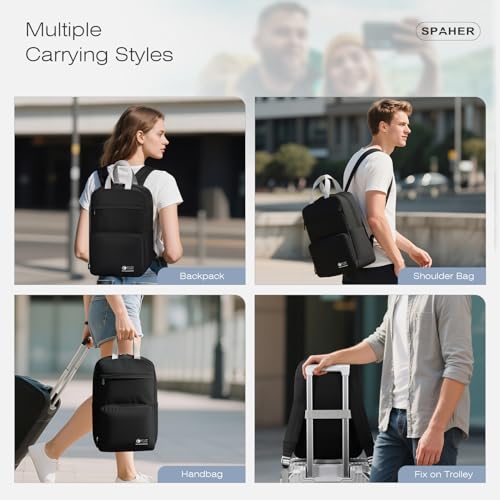 SPAHER Pieghevole Zaino Bagaglio a Mano 40x20x25cm Ryanair Zaino da Viaggio Aereo Piccolo Donna Uomo 20L per Lavoro Scuola Zainetto Porta Pc 14 Pollici Backpack Impermeabile, Nero - Immagine 1