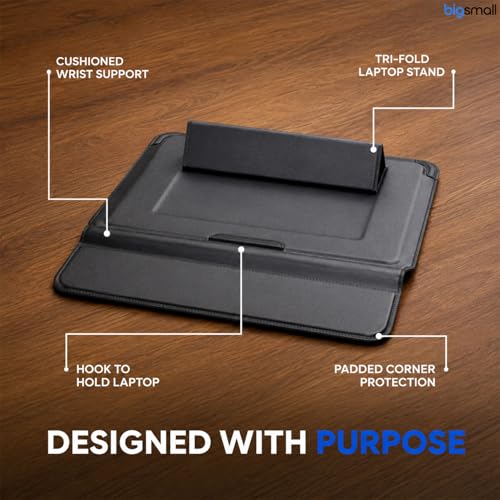 Image of Bigsmall Elevate Pro 14 Inch PU Leather Laptop Sleeve with Adjustable Stand, Compatible with MacBook Air /Pro 14 inch, iPad Pro 13 inch, Dell, HP, Lenovo, ASUS & Other 14-Inch Laptops, Magnetic Closure - Black