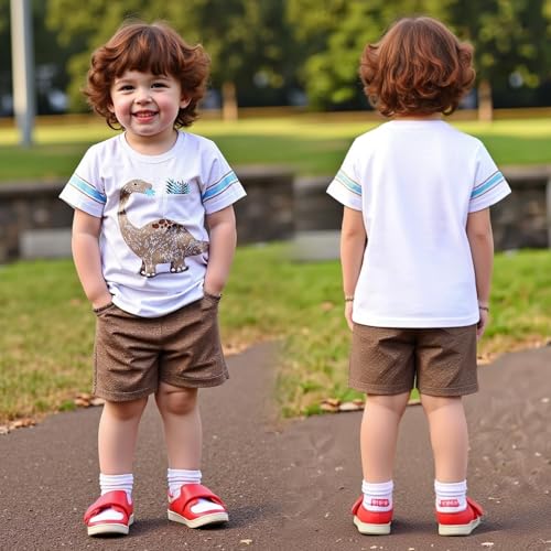 Image of Little Bitty Toddler Boy Clothes Boys Summer Outfits Cotton Short Sleeve T-Shirt & Shorts Set 2-7Yrs