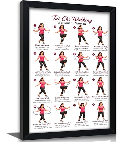 VCCOUI Tai Chi Walking Workout Chart Wall Art Tai Chi Walking Workout for Women Poster Balance & Mindful Movement Exercise Canvas Prints for Living Room Yoga Studio Gym Office Unframed