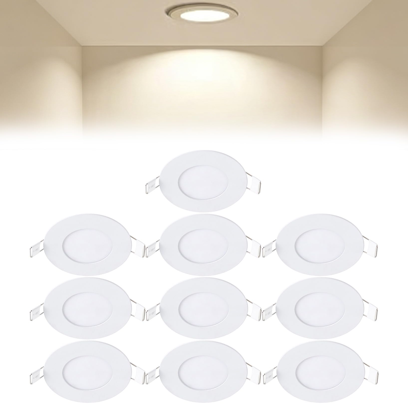 VOGHMOLD 3W Ultra Slim LED Downlight 3 inch, 4000K Recessed Ceiling Light, Cut Φ70-75mm, AC85-265V Flush Mount Spotlights Aluminum Round Panel Lights for Office Hallway, 10 Pack