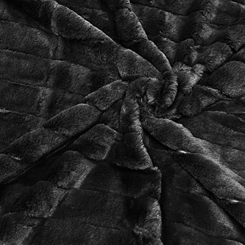 Bytide Stripe Faux Fur Plush Throw Blankets With Sherpa Back, Super Soft Warm Cozy Fluffy Fuzzy Reversible Luxury Throw For Couch Sofa Chair Bed Cover, 60" X 80", Black #TOP4