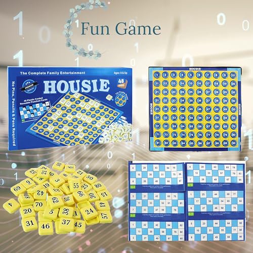 Image of BKDT Marketing Housie Game Set with 48 Reusable Cards & 90 Number Tiles, Board Game for Kids - Tambola Game Set Family Game, Birthday /Return Gift, Pack of 1 - Bingo Game