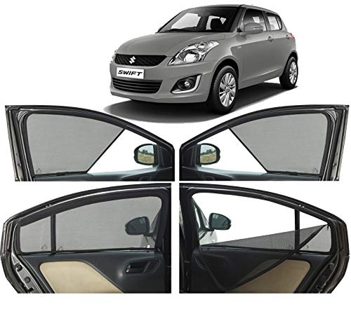 Image of Autofact Magnetic Car Sunshades Compatible with Maruti Swift (2012 to 2017) (Set of 4) - Easy Installation, UV Protection (Front 2 Half-Cut for Side Mirror Visibility, Rear 2 with Zippers)
